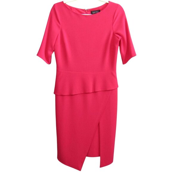 Teri Jon Rickie Freeman Women Pink Sheath Dress Size 6 Asymmetric Peplum Wedding - Picture 1 of 9